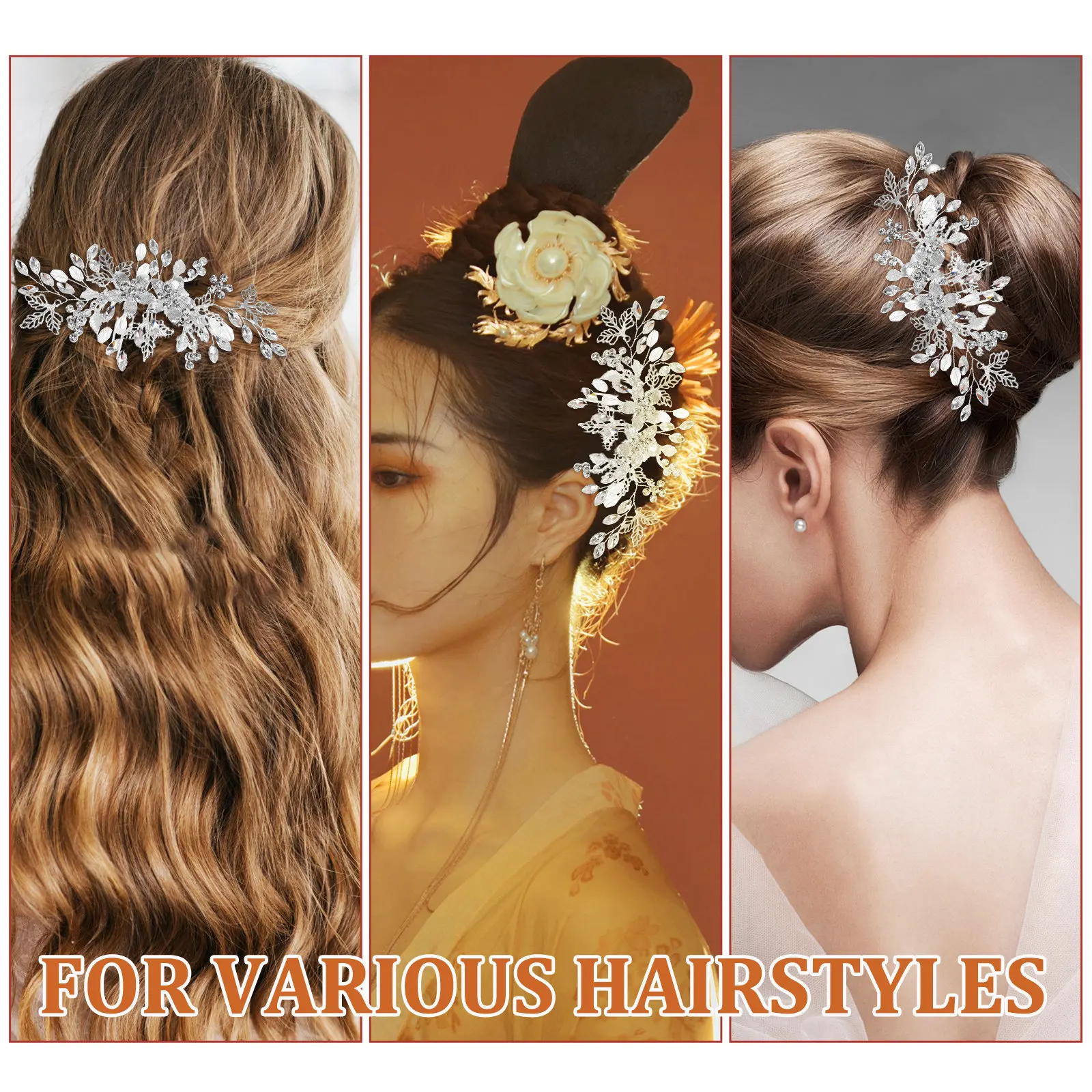 

Металлическая заколка-гребень для волос с водными стразами и цветочным узором, свадебный аксессуар для прически, для женщин