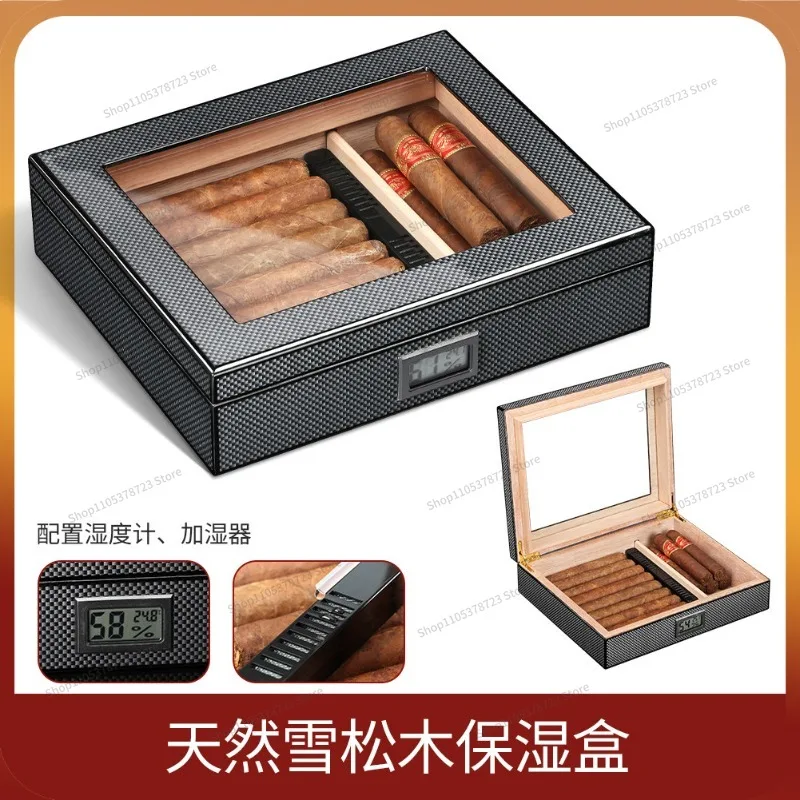For Carbon Fiber Humidor Large Capacity Humidor with Electronic Hygrometer