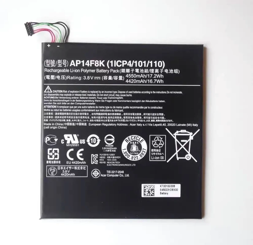 

AP14F8K AP14E8K Battery for Acer Iconia Tab A1-850 B1-810 B1-820/830 W1-810 1ICP4/101/110 Tablet Batteries 3.8V 17.2Wh/4550mAh