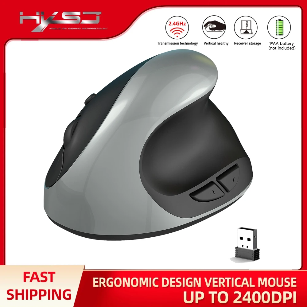 Hot product HXSJ X10 2.4G wireless ergonomic lightweight 1600DPI adjustable optical vertical mouse for office laptop