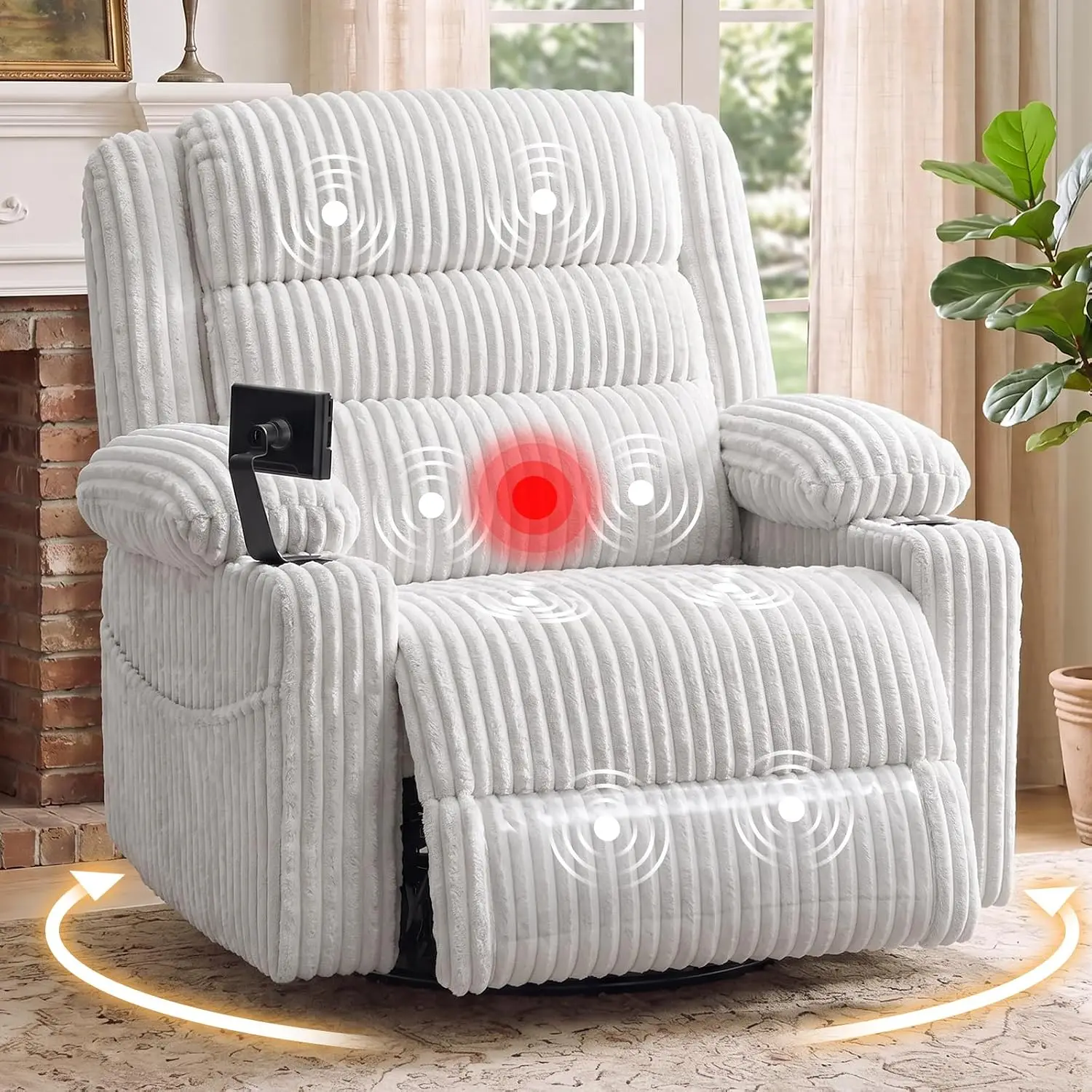 Power Rocker Recliner with Massage & Heat, Corduroy, USB Port, 26
