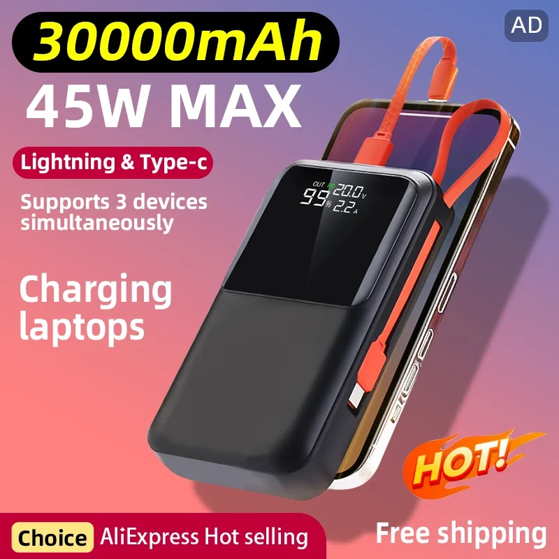 

45W Super Fast Charging Power Bank Real 20000mAh Portable External Battery Pack For iPhone NoteBook Samsung Huawei XIAOMI OPPO