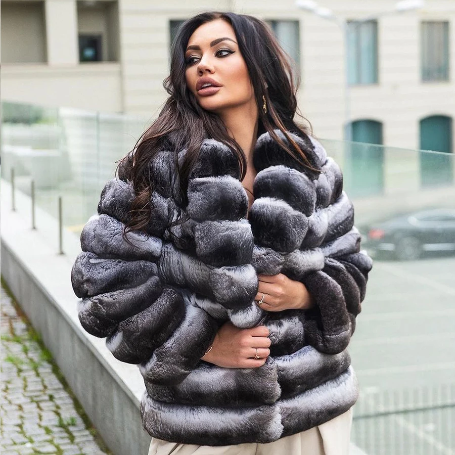 Women's Winter Female Short Rabbit Fur Jacket Real Rabbit Fur Coat Luxury Womens Clothing