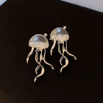 여성용 플로팅 해파리 귀걸이 스터드, 실버 컬러 투명 크리스탈, 귀여운 심해 해파리 포스트 귀걸이, 귀여운 소녀 쥬얼리