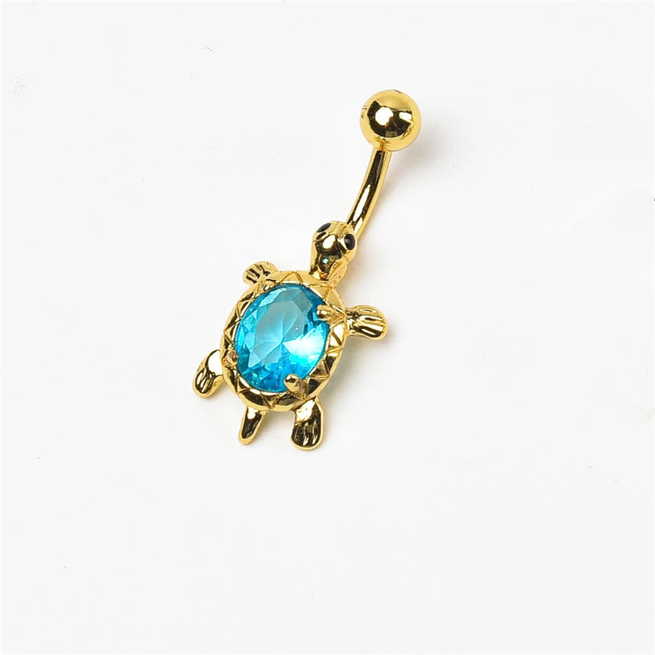 Bright Zircon Turtle Belly Button Ring 14G Stainless Steel Navel Piercing Jewelry Women Body Jewelry Nombril Beach Accessories