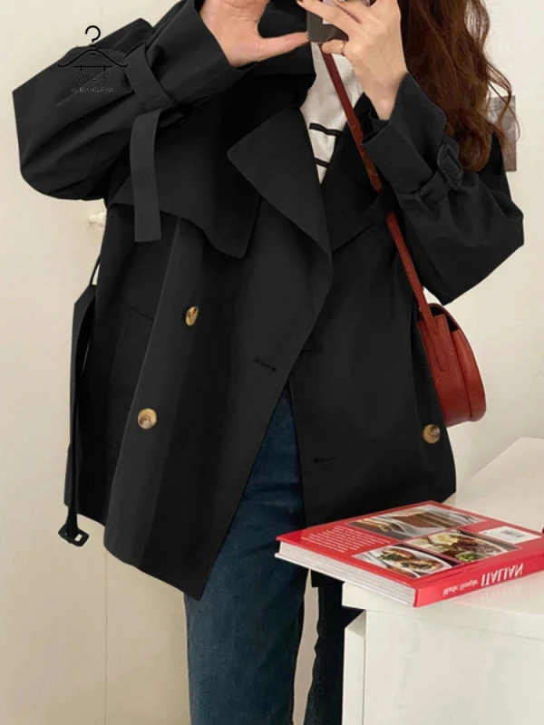 Gabardina corta de estilo coreano para mujer, abrigos elegantes, Tops de manga larga informales, moda Popular, Invierno