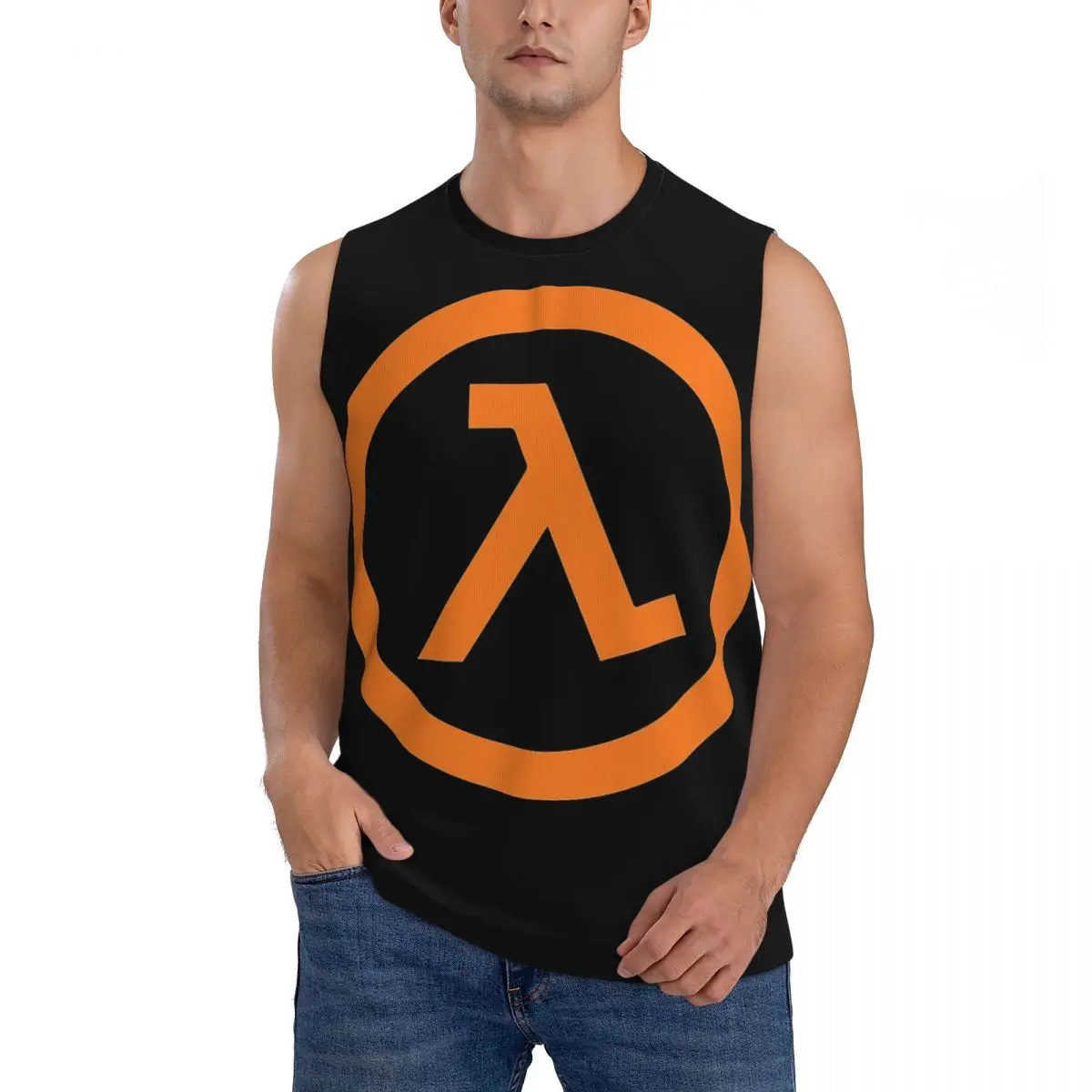 Half Life Lambda Men Sleeveless Tank Tops Quick Dry Breathable Gym Fitness Running Summer Casual Sport Vest