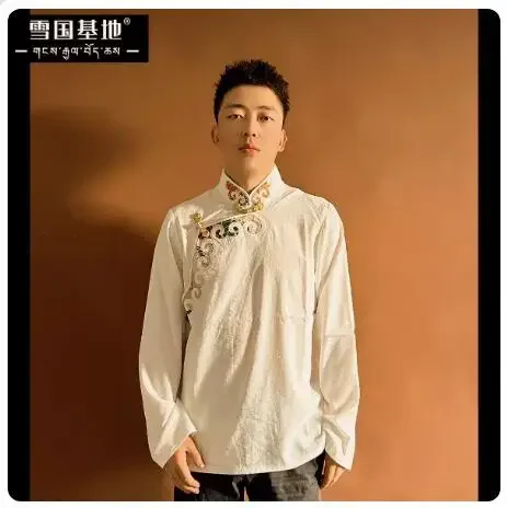 Men's Embroidered Shirt With Tibetan Clothing and Ethnic Style Top