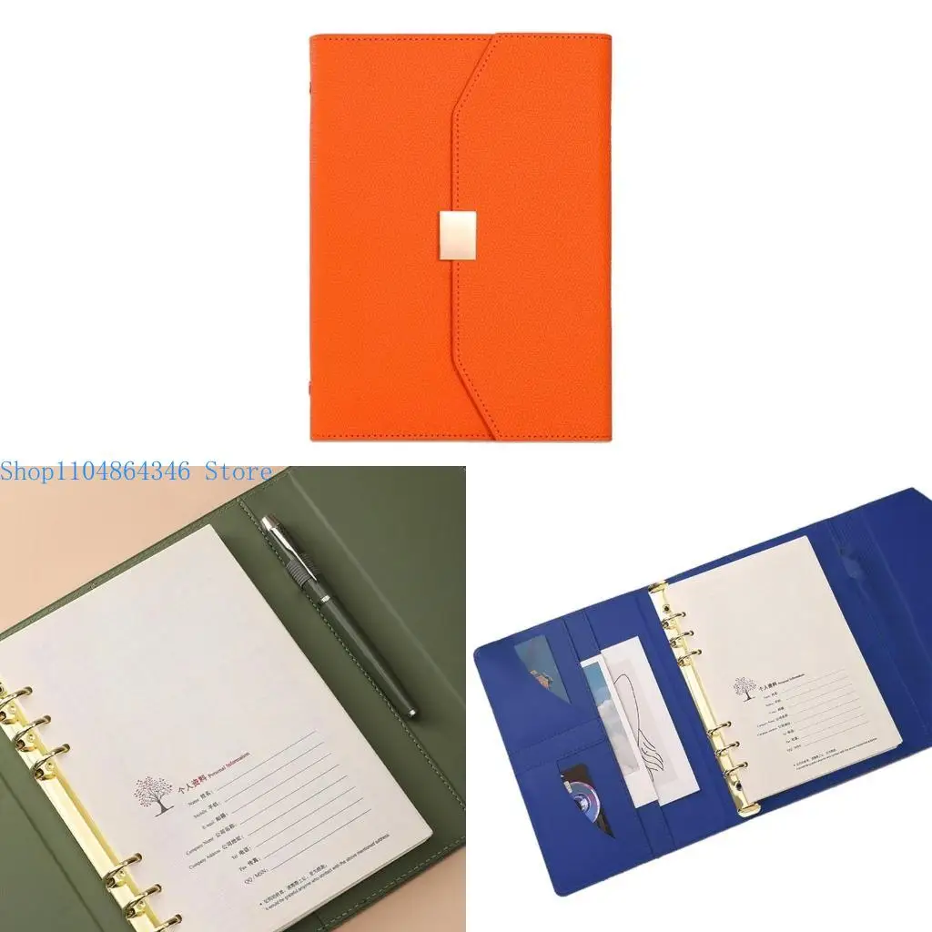 5Asd 6 Rings Binder Journal Notebook com caça -níqueis e titular cartões 200Pages Wide forring Paper para agendar o diário