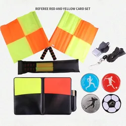 Soccer Referee Flag Coin Cards Whistle Set Professional Football Referee Flag Kit Sport Training Match Set Outdoor Survival Tool