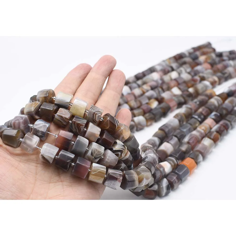 

12X12mmNatural Faceted Botswanna agate irregular cylindrical Stone Bead For DIY necklace bracelet jewelry make 15 "free delivery