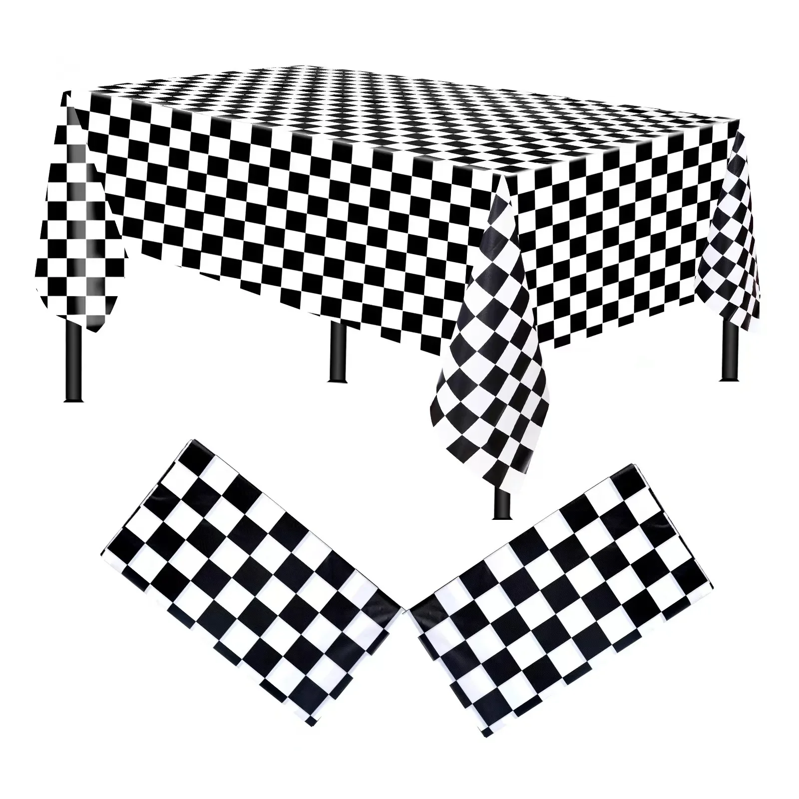 Checkerboard Tablecloth 137x274cm Black and White Chess Abstract Chess Board Disposable Game Rectangular Tablecloth Picnic Mat