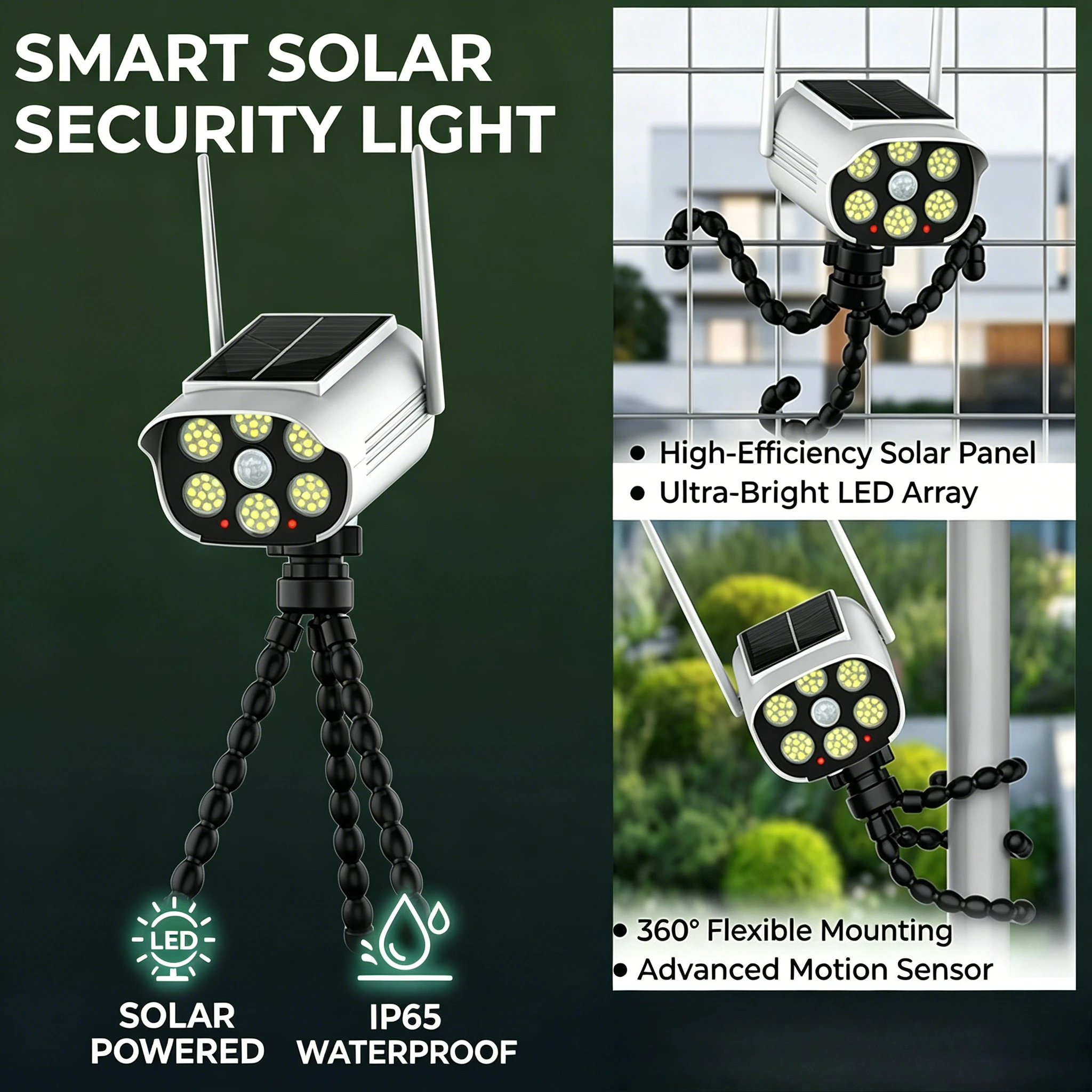 

66LED Solar Lights Outdoor Waterproof Motion Sensor Garden Wall Fence Clip On Light Fake Security Camera for Porch Garden Patio