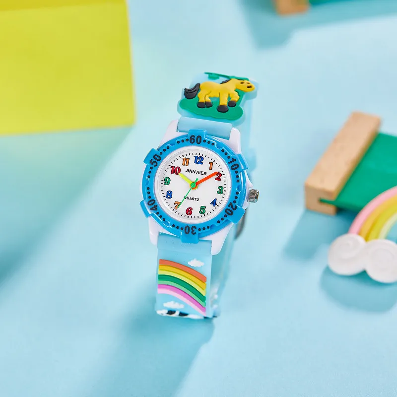 Relojes de moda para niños y niñas con dibujos animados de color rosa y azul, regalos de cumpleaños para niños de princesa, reloj de silicona digital giratorio anticaída