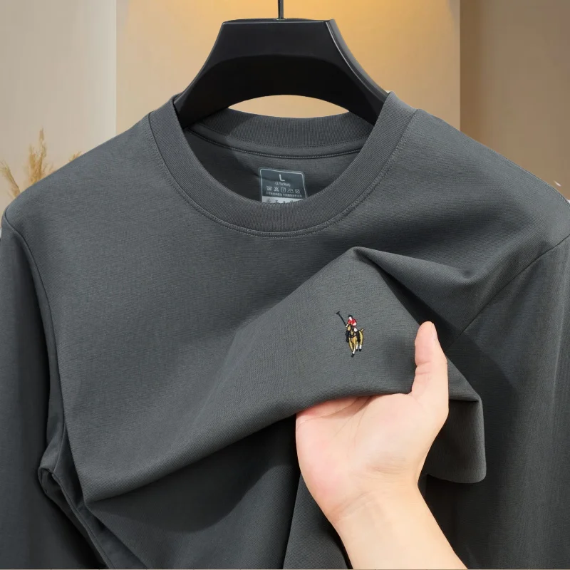 

Высококачественная модная осенняя роскошная модная футболка с круглым вырезом, мужская оригинальная брендовая футболка с изысканной вышивкой, удобная с длинными рукавами