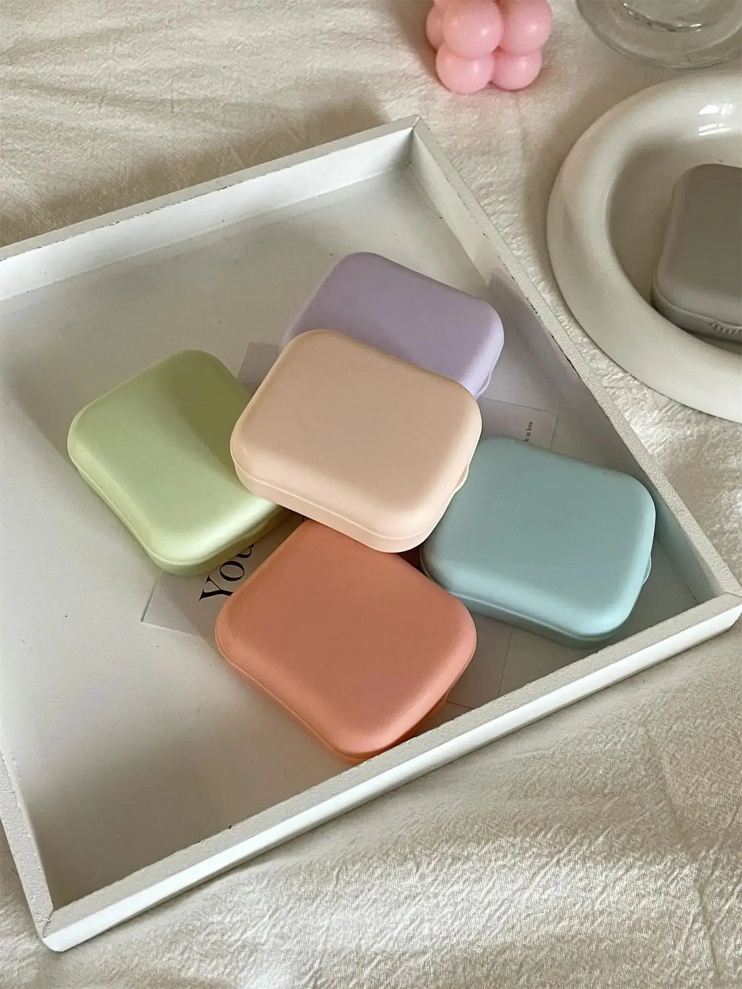 Minimalist Ins Style Solid Color Invisible Contact Lens Case, Portable Frosted Beauty Eye Box