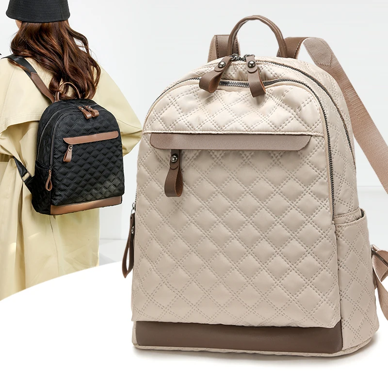 

Нейлоновый женский рюкзак большой емкости, модная стеганая дорожная сумка-тоут с бриллиантами, прочная повседневная сумка на плечо для школьной работы, покупок