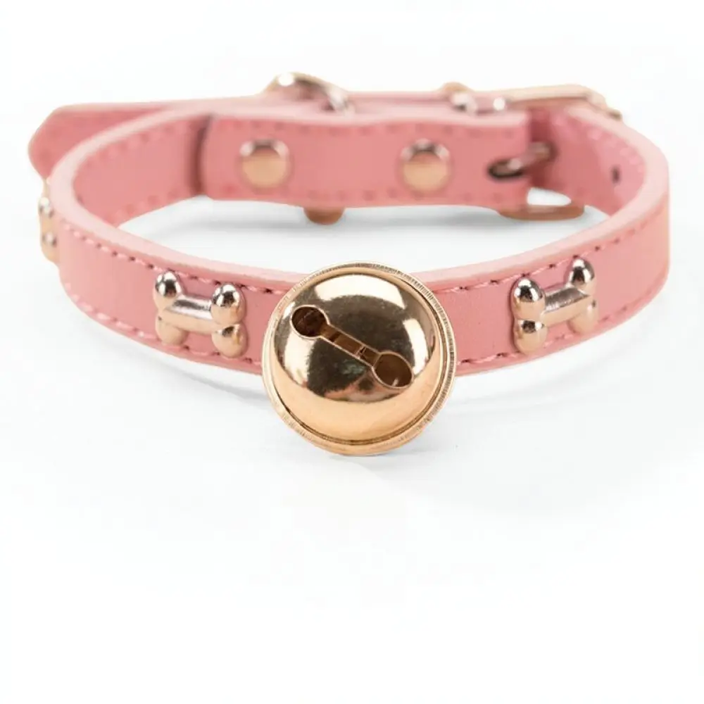 Cat Collar With Bell Adjustable Puppy Neck Strap Durable Pu Leather Accessory For Small Dogs Teddy Pomeranian Walking Safety