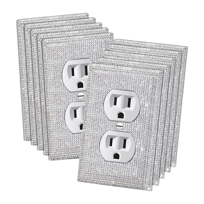 

A23P 10 Pack Light Switch Covers And Sockets, Bling Rhinestone Wall Plate Covers, Silver Bling Rhinestone Wall Plate Covers