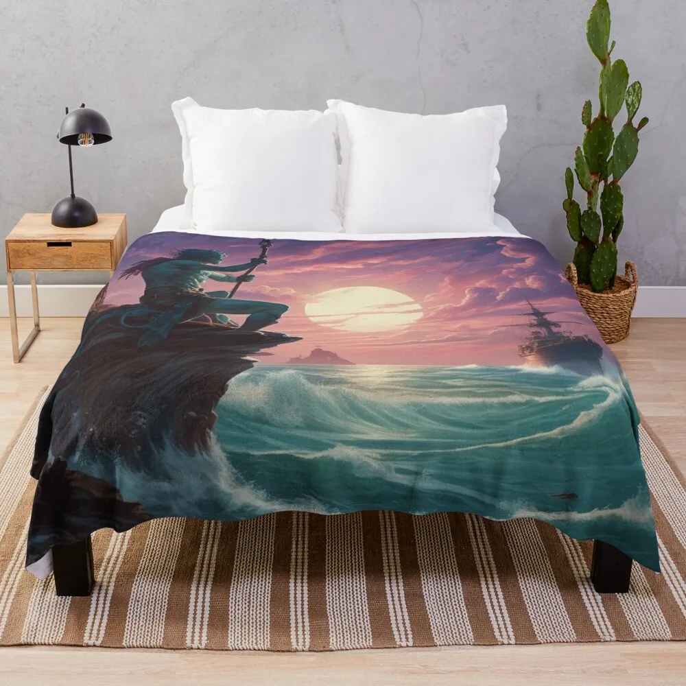 

Neptune God of the Sea Throw Blanket Retros Beautifuls Blankets