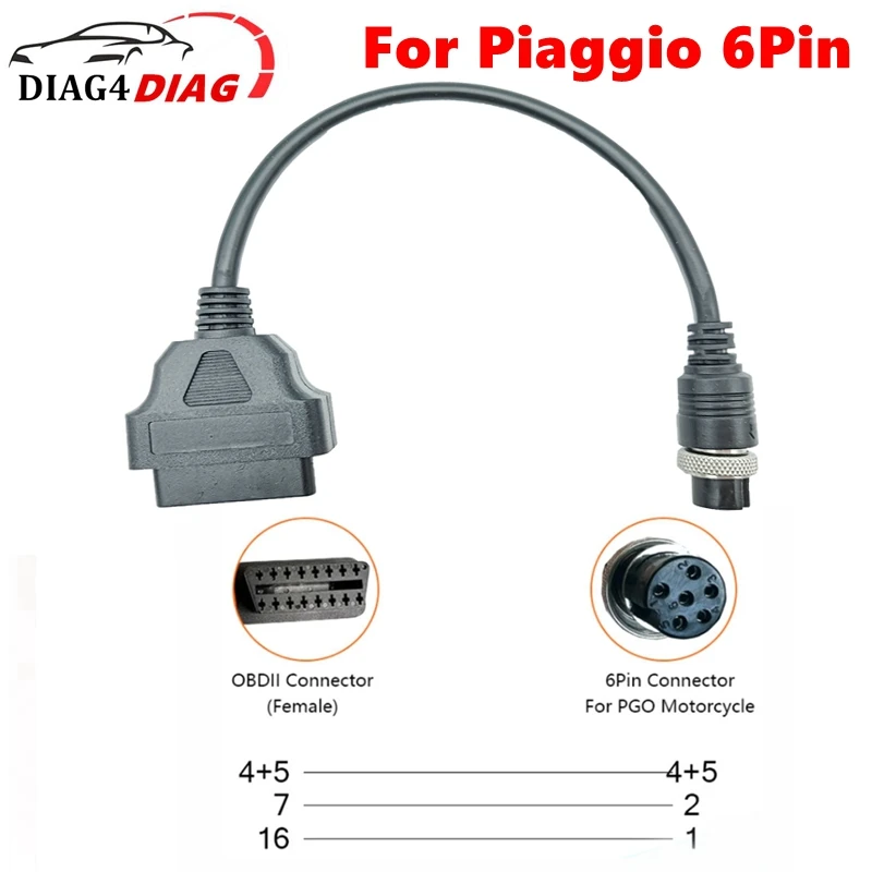 Motorcycle Diagnostic Cable for Piaggio 6Pin To OBD2 16 Pin Cable for Motorcycle Motobike Extension Cable