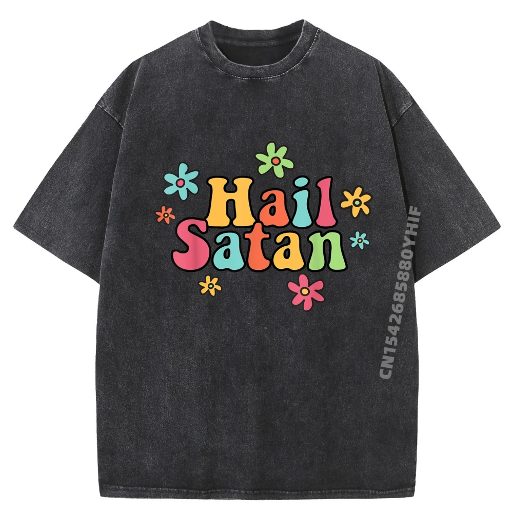 

Hail Satan Sarcastic Anime T Shirts Youth Comfortable Cheap Character Printed Washed T Shirt Mens Tees