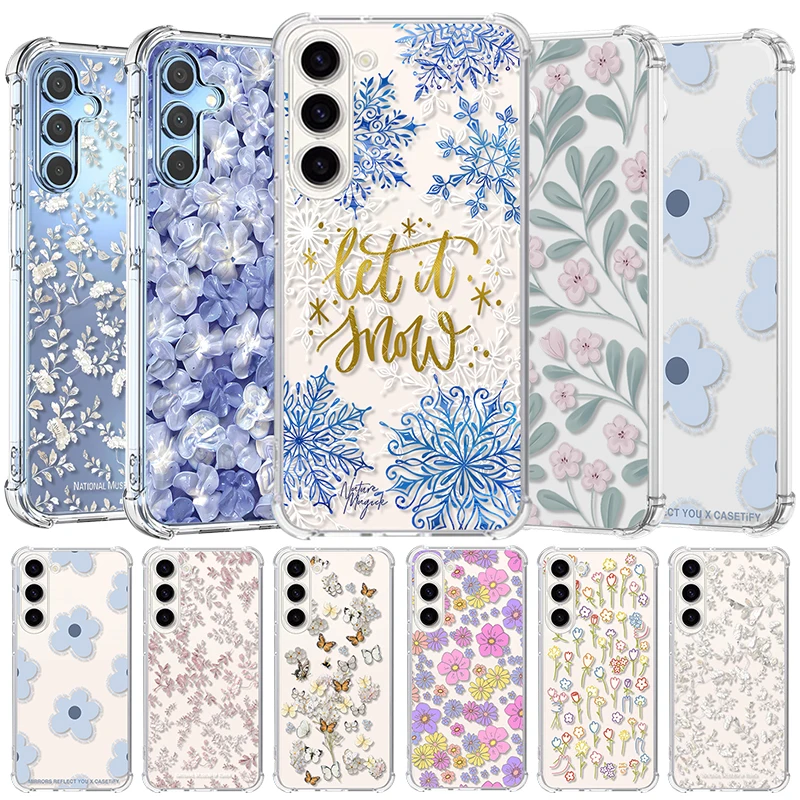 Full Screen Snowflake Flower Phone Case For Samsung Galaxy S10 lite S20 FE S20 Plus S21 ULTRA S22 S23 S24 Ultra 5G Back Cover