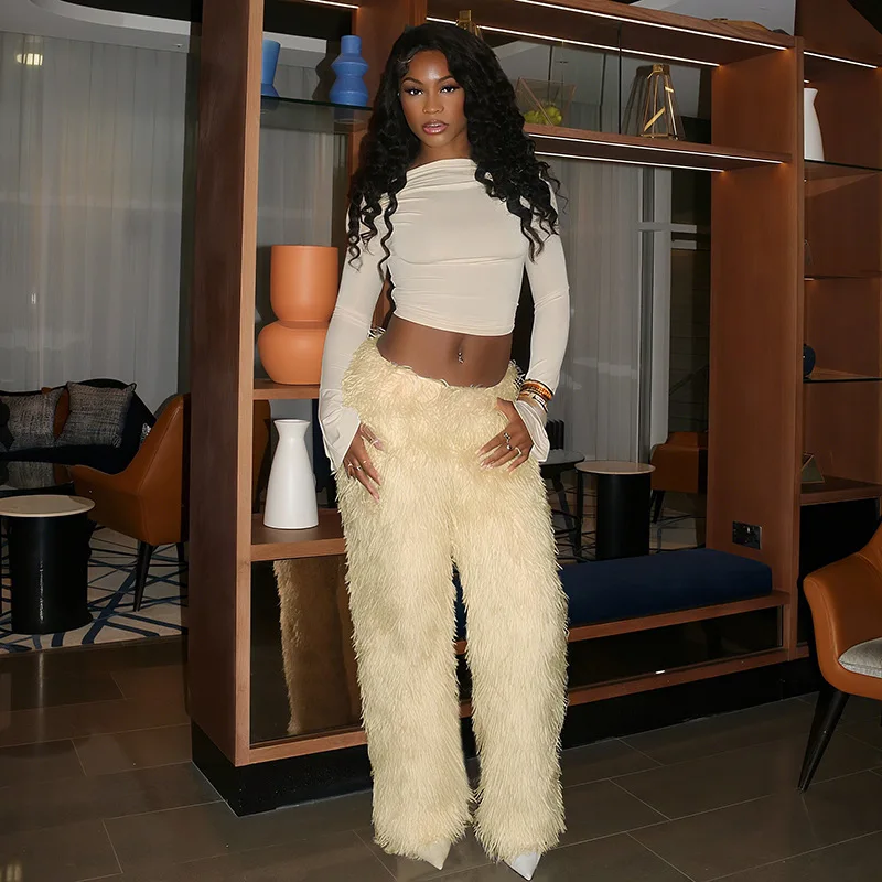 

2025 Fashion Fall Women's Fringe Decorate Pants Casual Elastic Waist Straight Leg Trousers Party Club Female Bottoms Streetwear