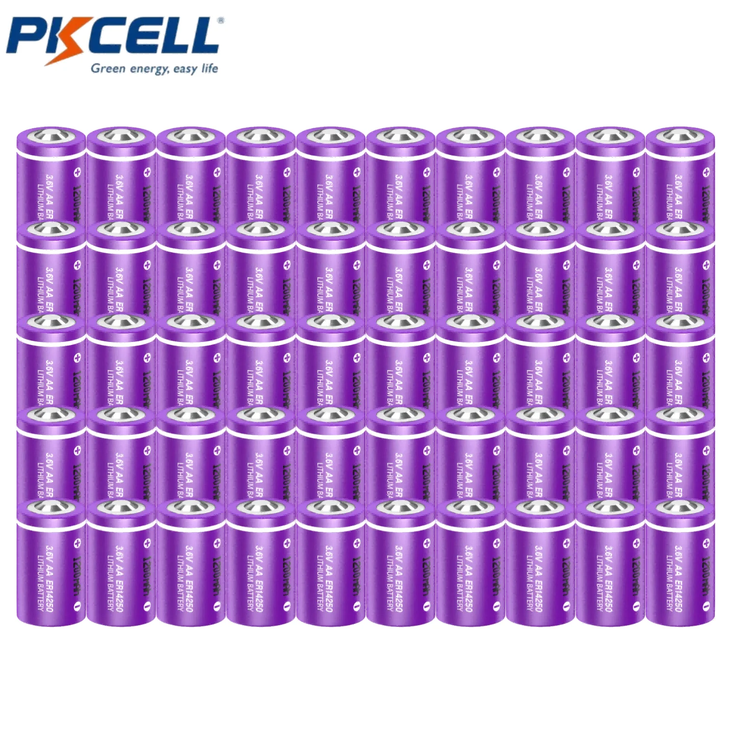 PKCELL 50PCS ER14250 3.6V 1/2AA Lithium High Energy Standard Battery Button Top for Dog Collar Meter