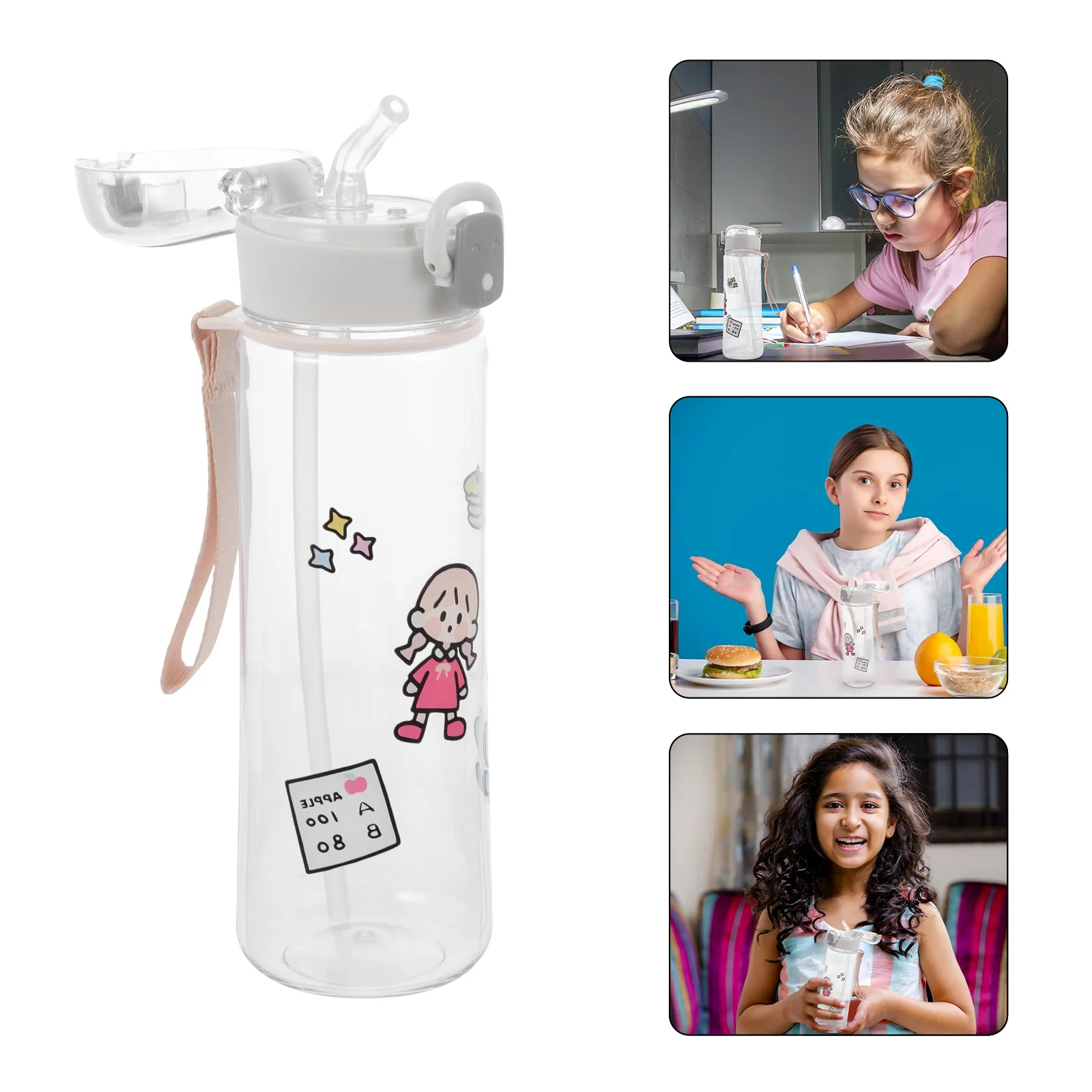 

1pc 500Ml Portable Water Cup Lightweight Plastic Straw Cup For Kids Camping Hiking Cartoon Pattern Drinking Bottle Kitchen Bar