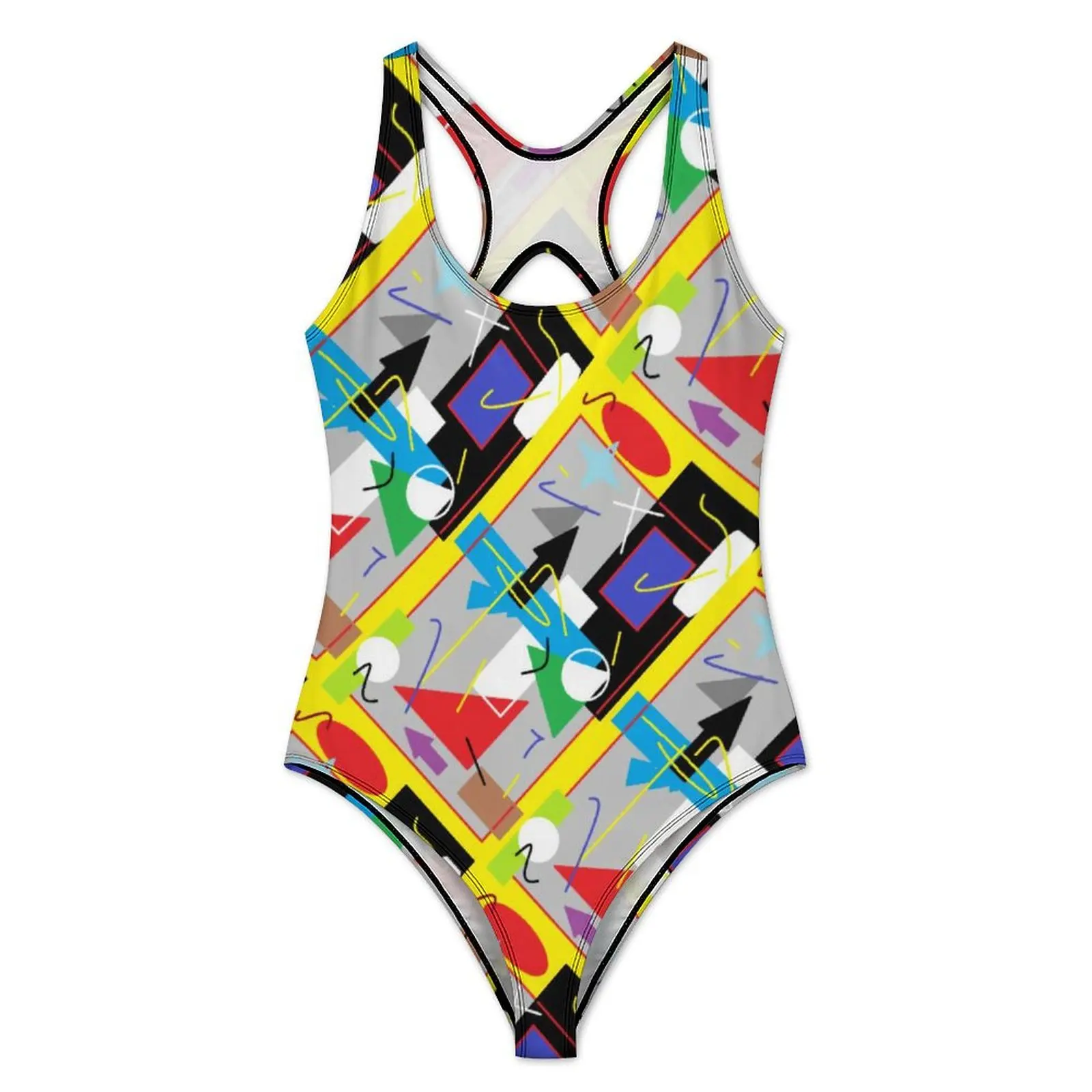 Geometric Abstract Swimsuit Funky Art Print Push Up Swimwear One Piece Surfing Bathing Suit Bodysuit Sexy Beachwear Plus Size