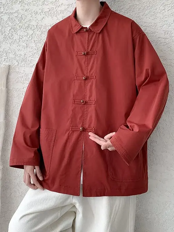 

New Chinese Sle Loose Men's Jaet Copper Bule Tang Costume Spring Autumn Large Size Casual Hanfu Outerwear Zen Spirit