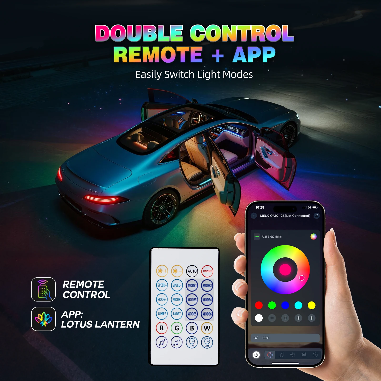 BEVINSEE الملونة المحيطة قطاع ضوء سيارة 6in1 RGB الاكريليك LED المحيطة مصابيح النيون سيارة الديكور APP التحكم عن بعد USB التوصيل 12 فولت