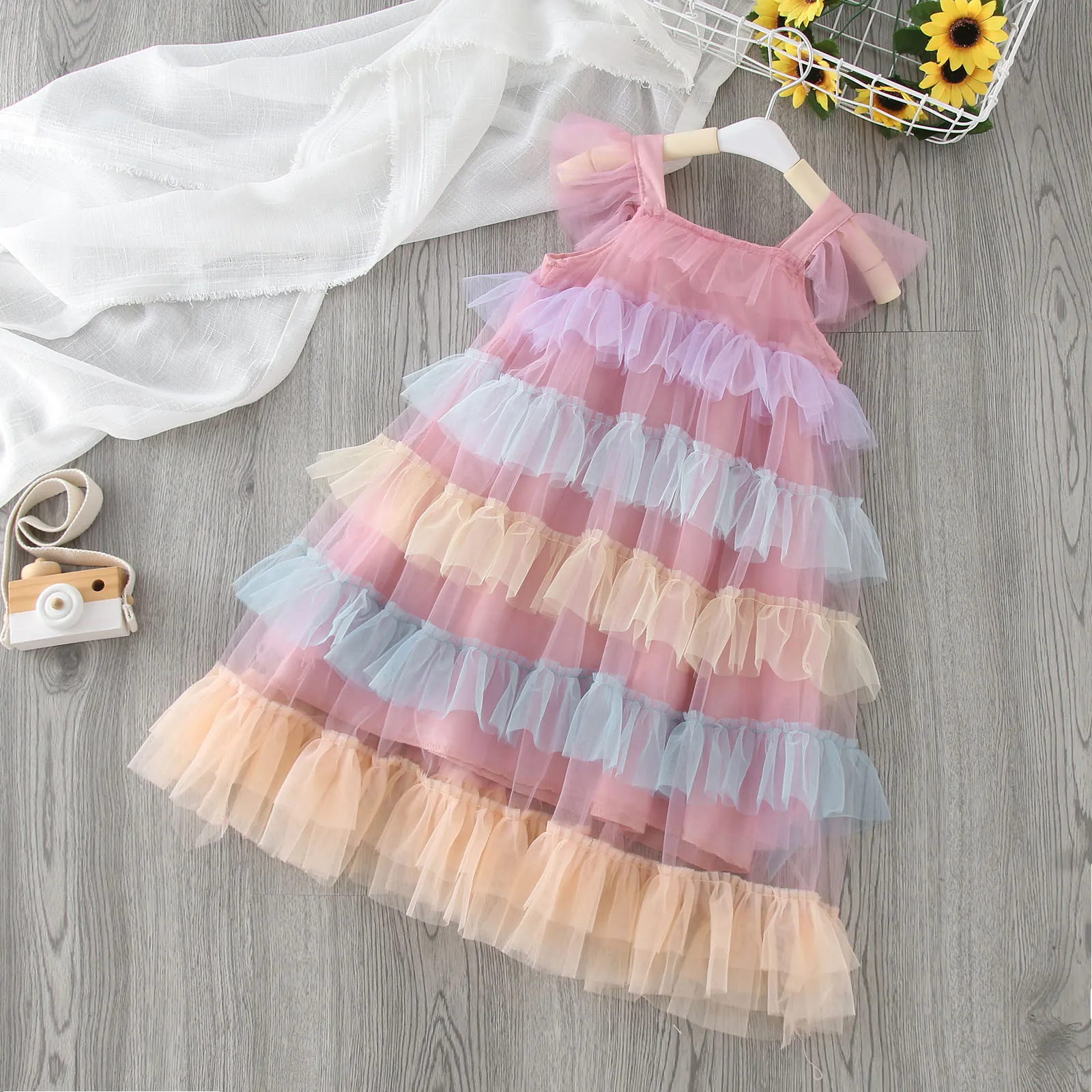 Girls' Clothes 2025 New Children's Princess Dresses Rainbow multi-layer Gauze Dress Girls 1 2 3 4 5 6 7 Years Tulle Tutu Dress