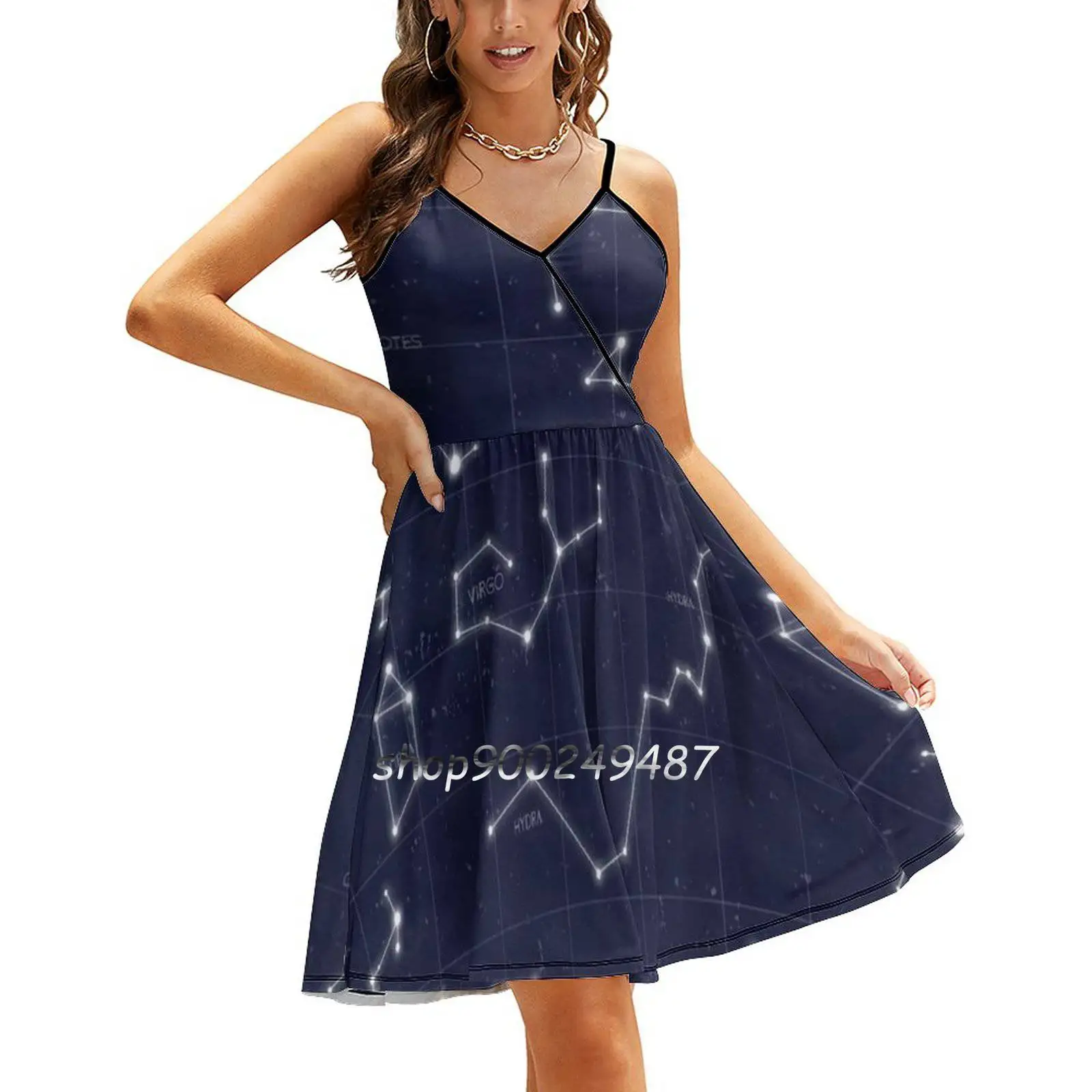 Constellations Sweet Summer Casual Sling Dresses Korean Women Sexy Sundress Constellations Sky Stars Space