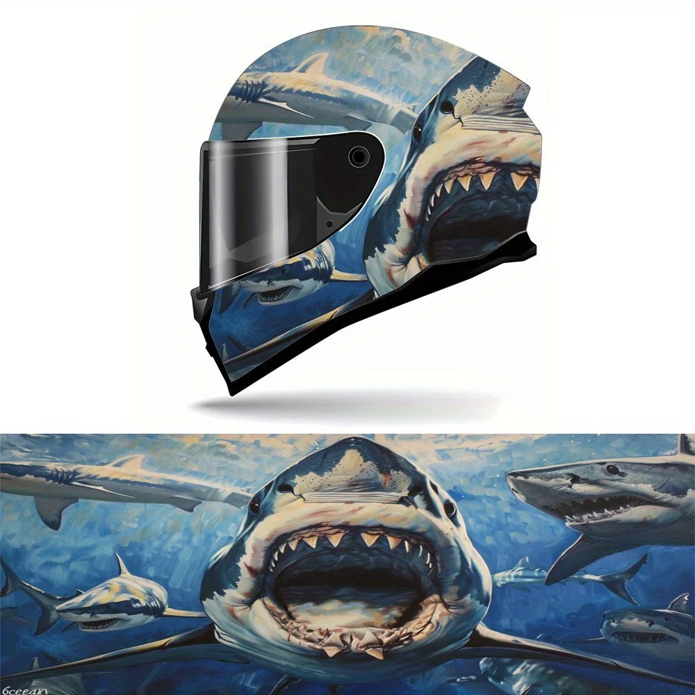 

Great White Shark Motorcycle Helmet Decal - Waterproof, Scratch-Resistant Vinyl Sticker For Personalized Protective Gear, Self-A