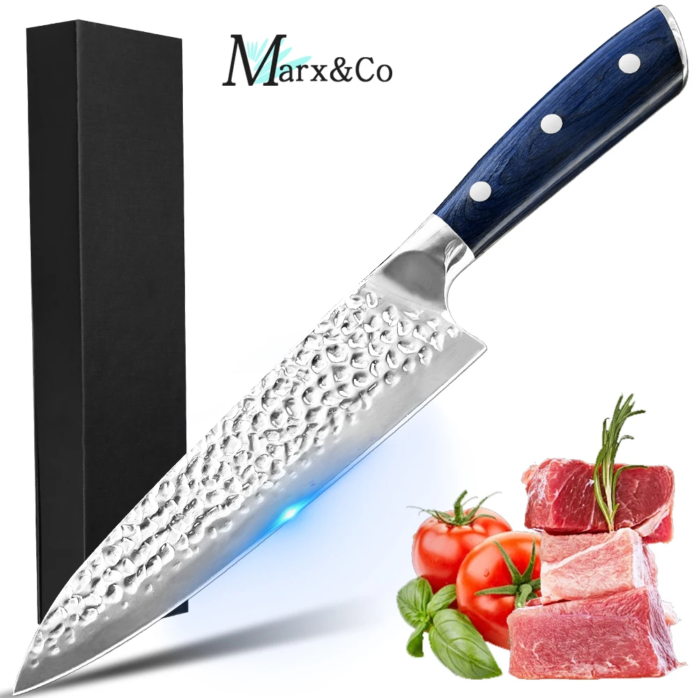 High Carbon Forged Concave and convex blades 8 Inch Chef's Knife Kitchen Knife Meat Cleaver Blue Color Tree Handle Kitchen Tools