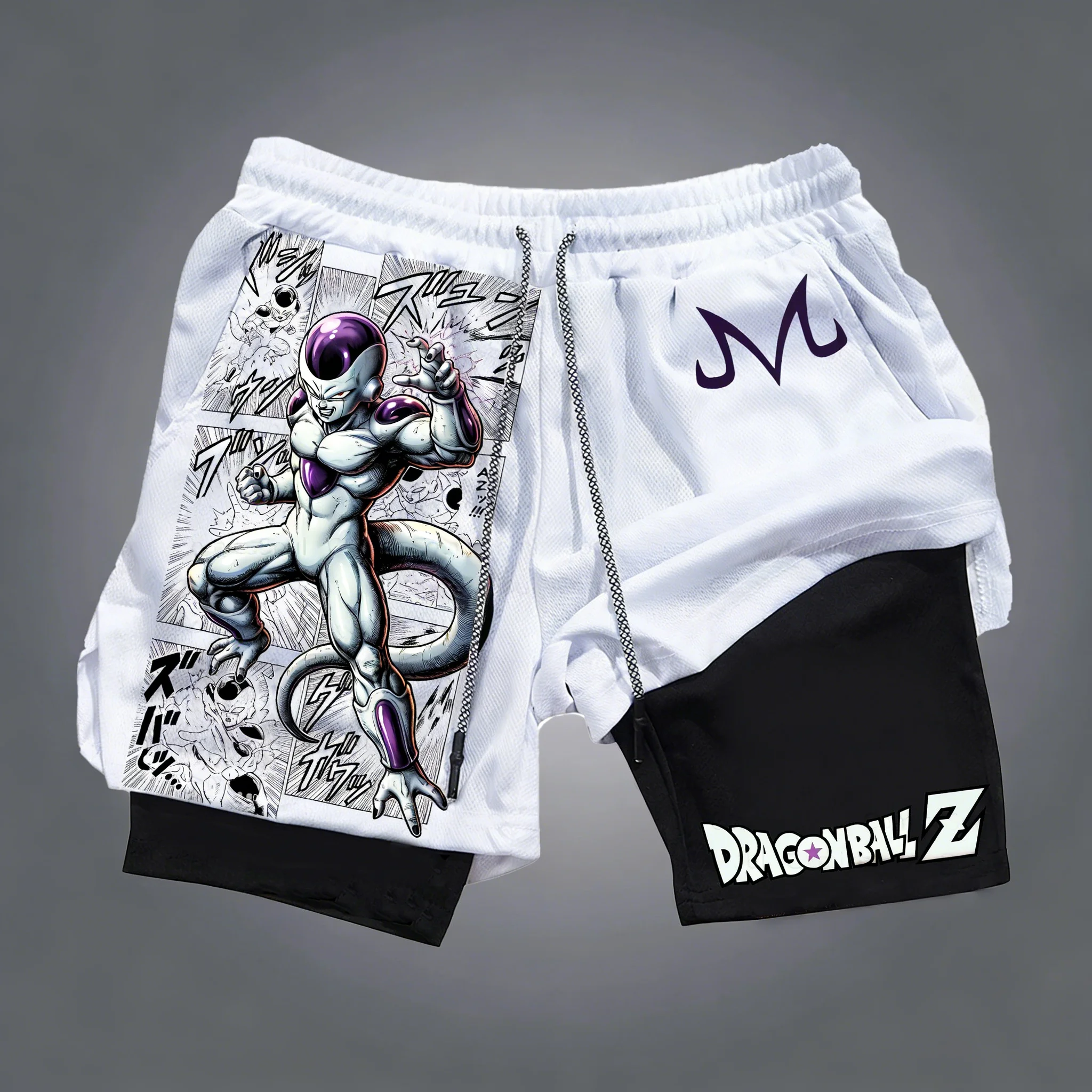 Dragon Ball GOKU Printed Double Layer Shorts Bandai Anime Loose Men's Summer Sweating Breathable Sports Shorts