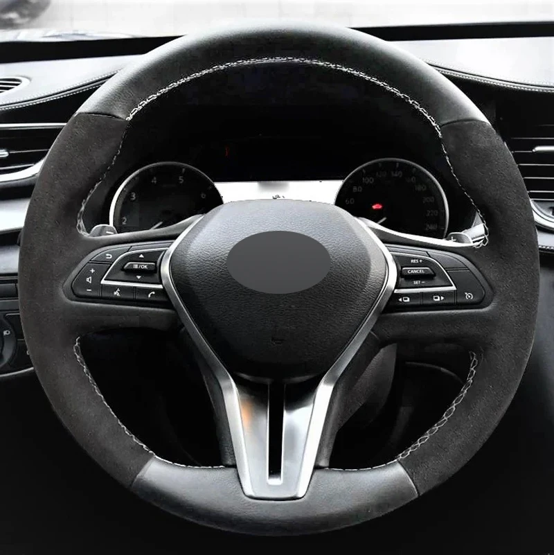 

Alcantara Real Leather Steering Wheel Cover White Thread Car Accessoires for Infiniti Q50 Q50L Q55 Q60 QX50 QX55 2017-2022