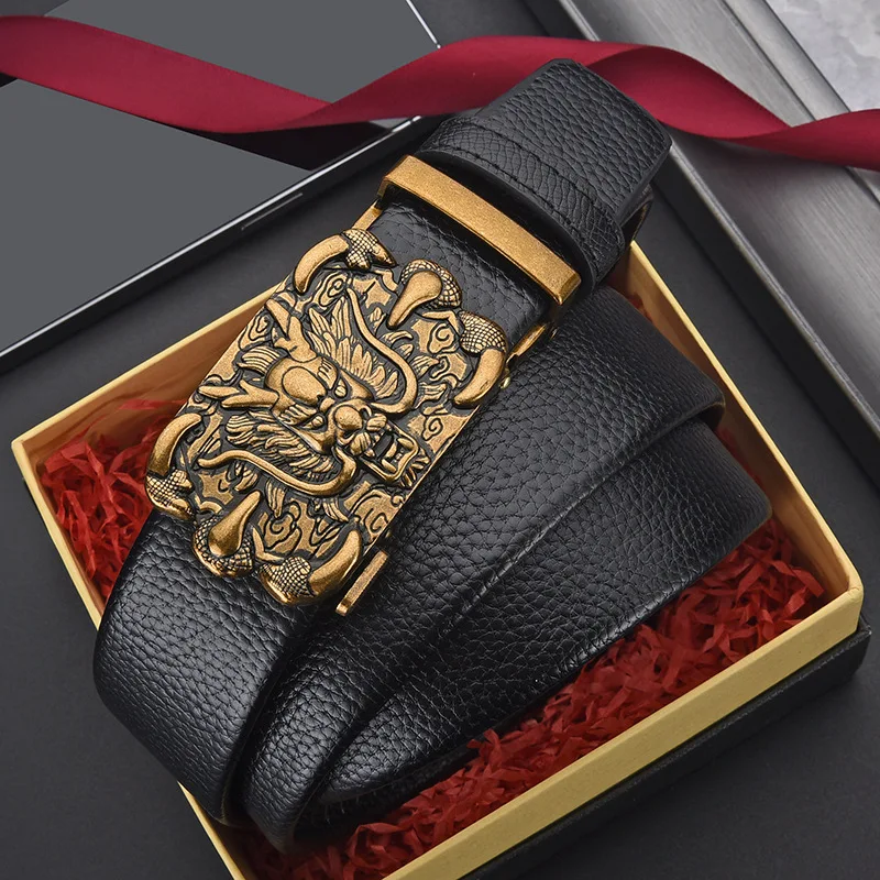 Spot wholesale belt new men's cowhide middle-aged simple pants belt dragon claw automatic buckle business belt