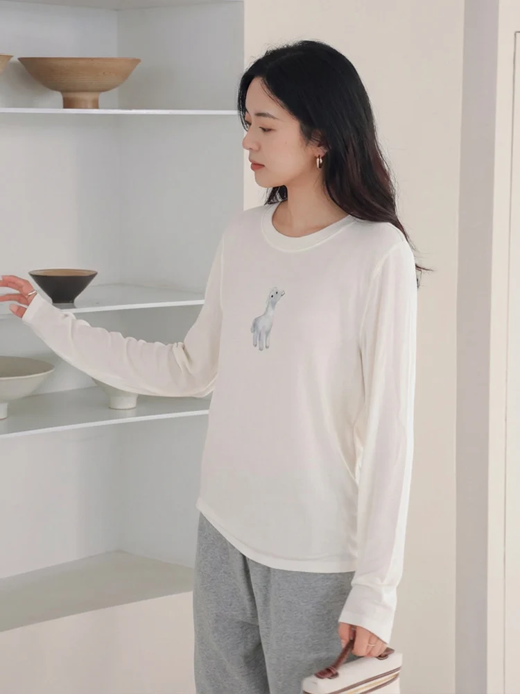 

Casual Long Sve T-irt Women's Faionable Spring New Sle Base Layer Top Comfortable Soft Breathable Wool Blend Print D...