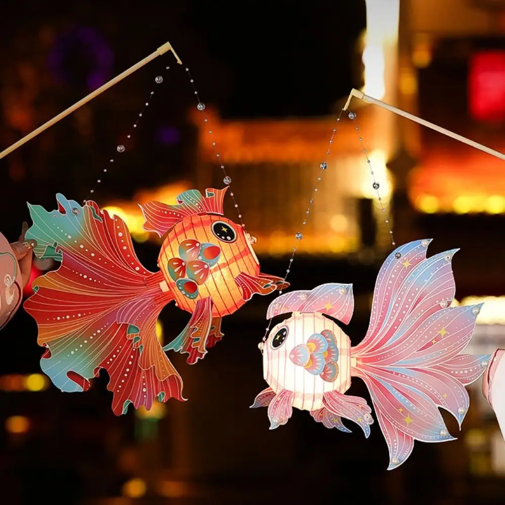 Manual Goldfish Mid-Autumn Festival Lanterns Chinese Decoration Glowing Paper Lanterns DIY Handmade Material Handheld Led Toy