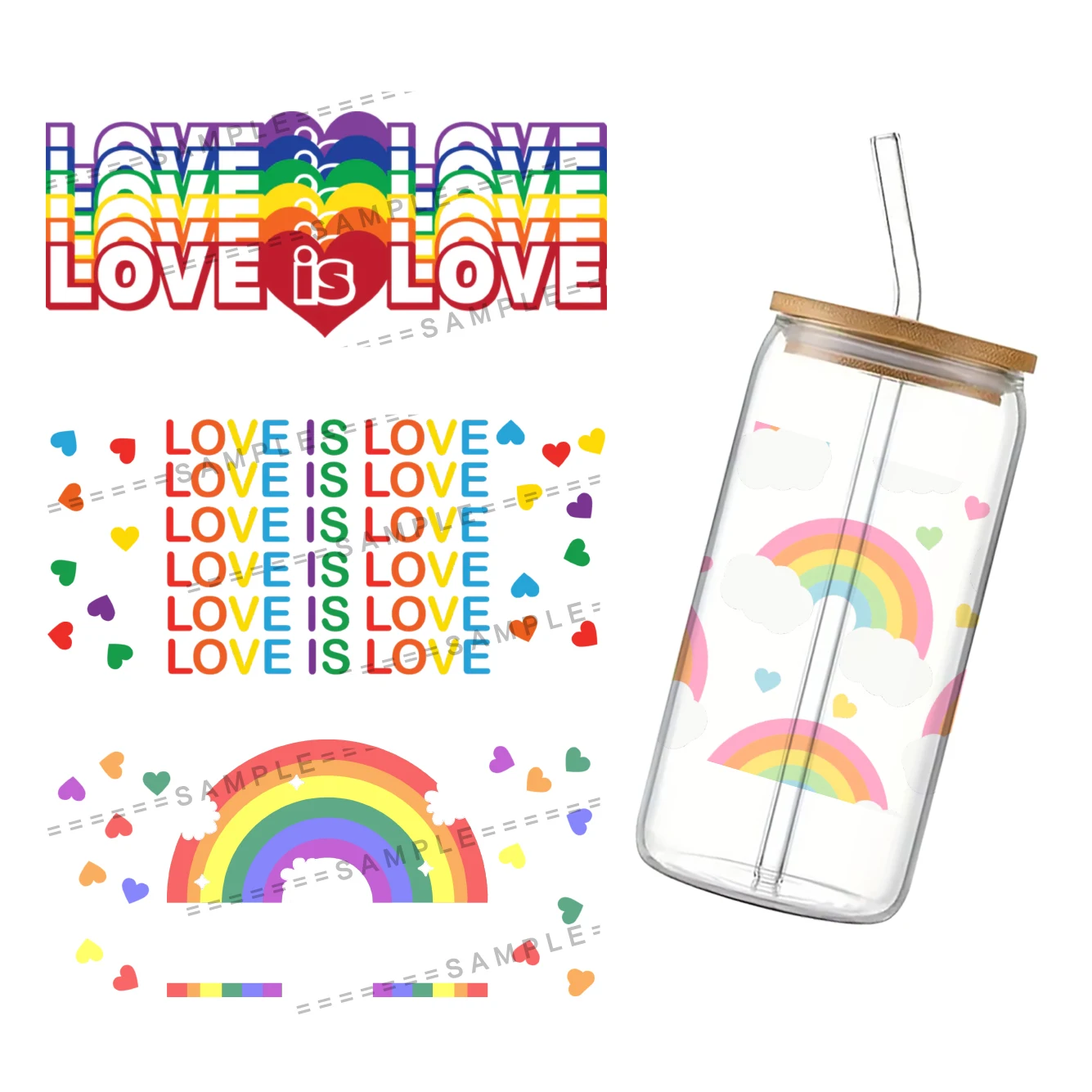 Rainbow Cup Wrap Sticker, Waterproof, Rainbow, 16oz, UV, Dtf, 11x24cm