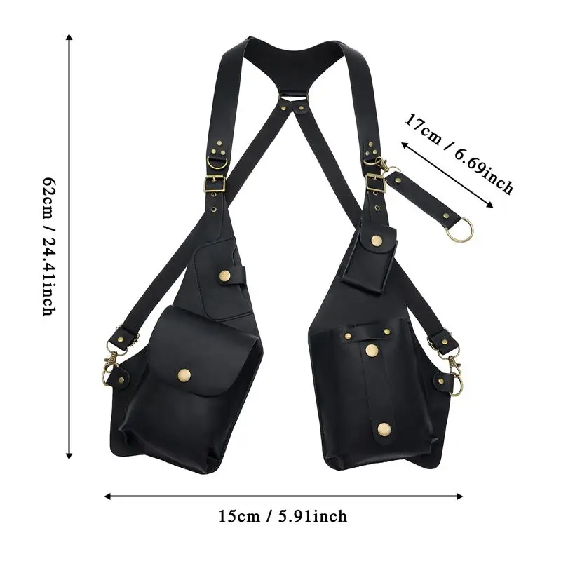 Men's Fashion Clothing Punk Chest Medieval Pu Leather Bag Retro Belt Stand Vest Motorcycle Style Hidden Anti-theft Mobile Phone