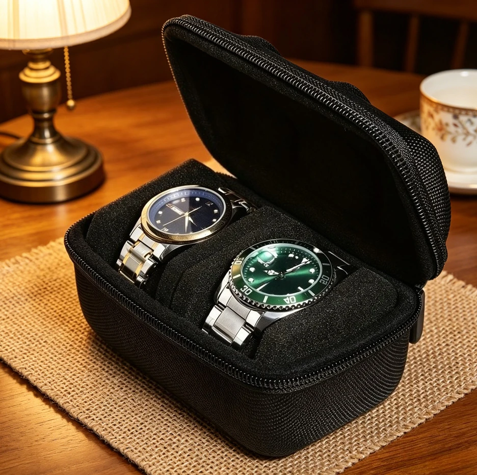 2 Watch Boxes, Storage for 2 Watches, Suitable for Large and Small Watches, with Shockproof Sponge Pillow, Portable for Travel