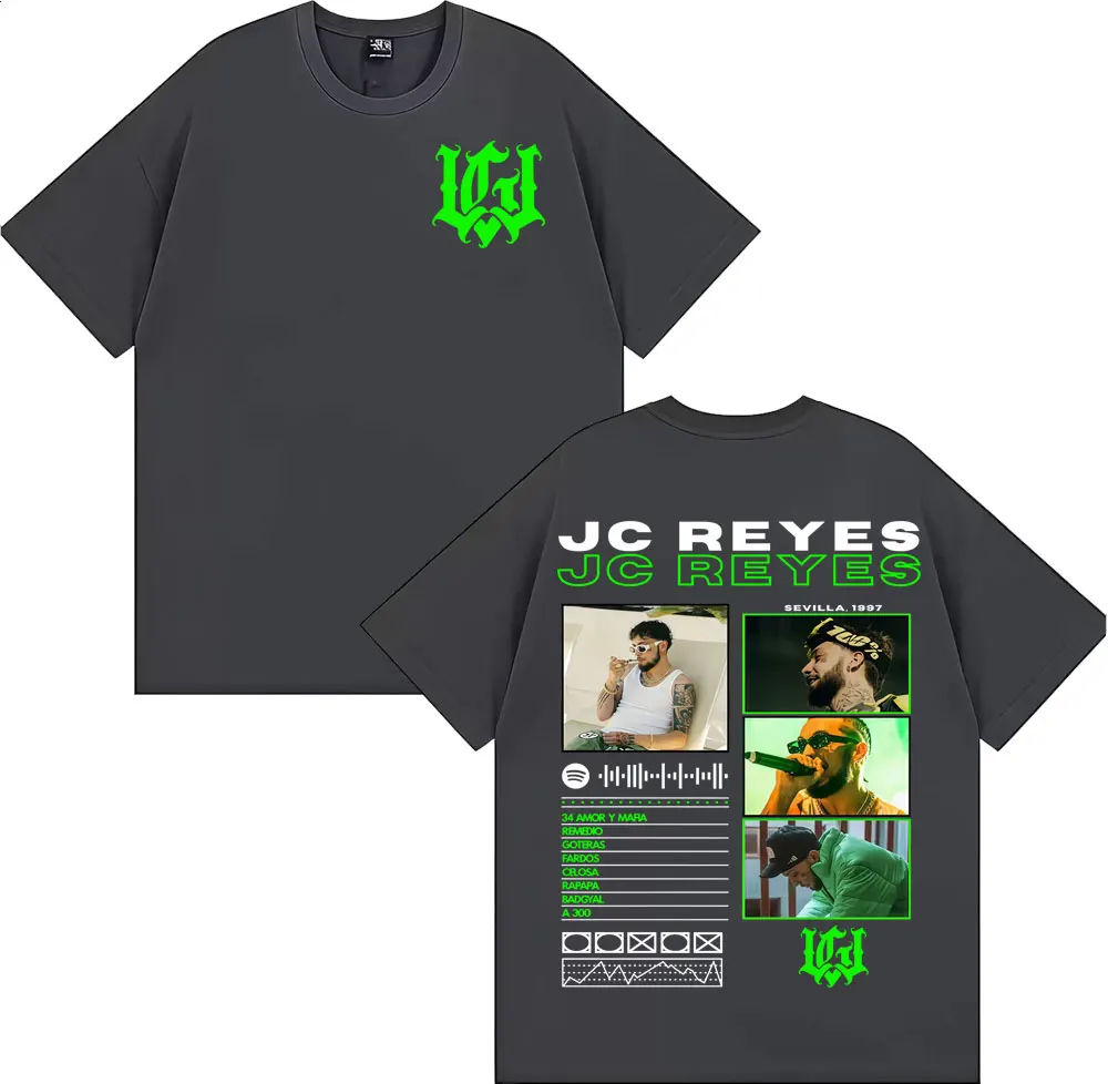 مغني الراب Jc Reyes ألبوم جولة 2025 غطاء تي شيرت الرجال النساء موضة تتجه خمر تي شيرت الصيف بلايز الراحة المتضخم تي شيرت