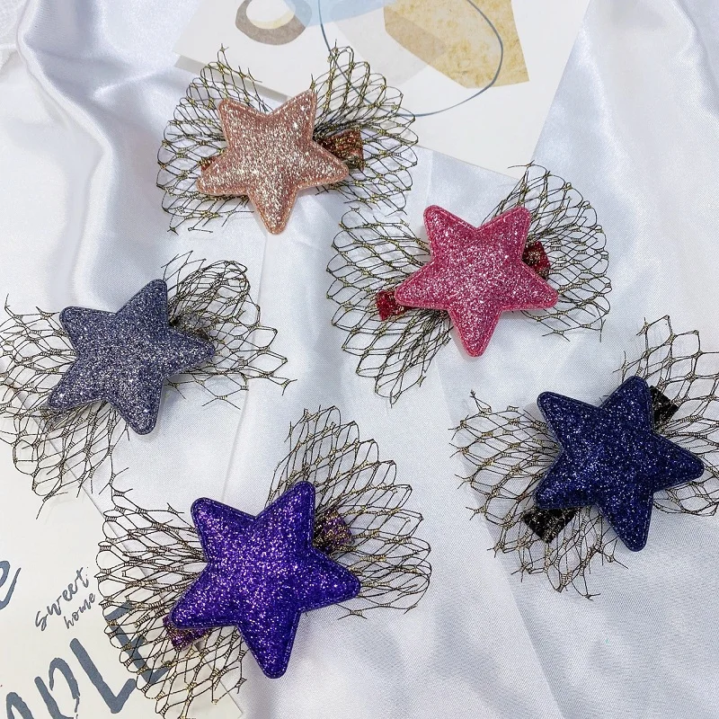 20pcs Boutique Glitter Star Hairpins Tulle Hair Bow Barrettes Hair Clips Fashion Hair Accessories for Girls Princess Headwear