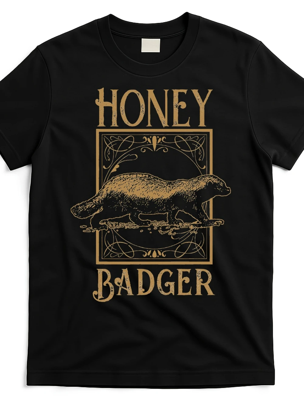 Men'S Honey Badger Graphic Tee Comfortable and Breathable Shirt Featuring Striking Honey Badger Text Luxurious Golden Design