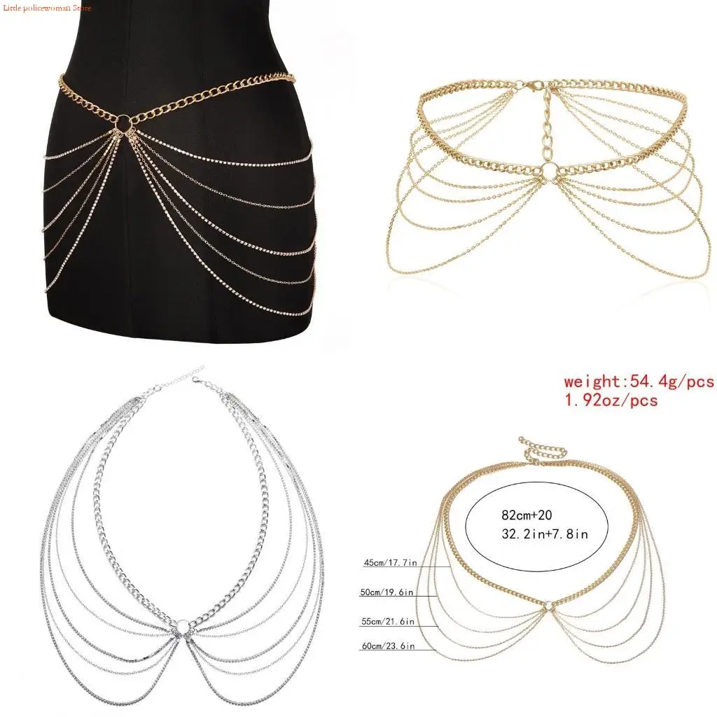 

F92D Punk Waist Chain Gothic for Women Body Belt with Adjustable Chain Waist Chains for Summer Beach Jewelry