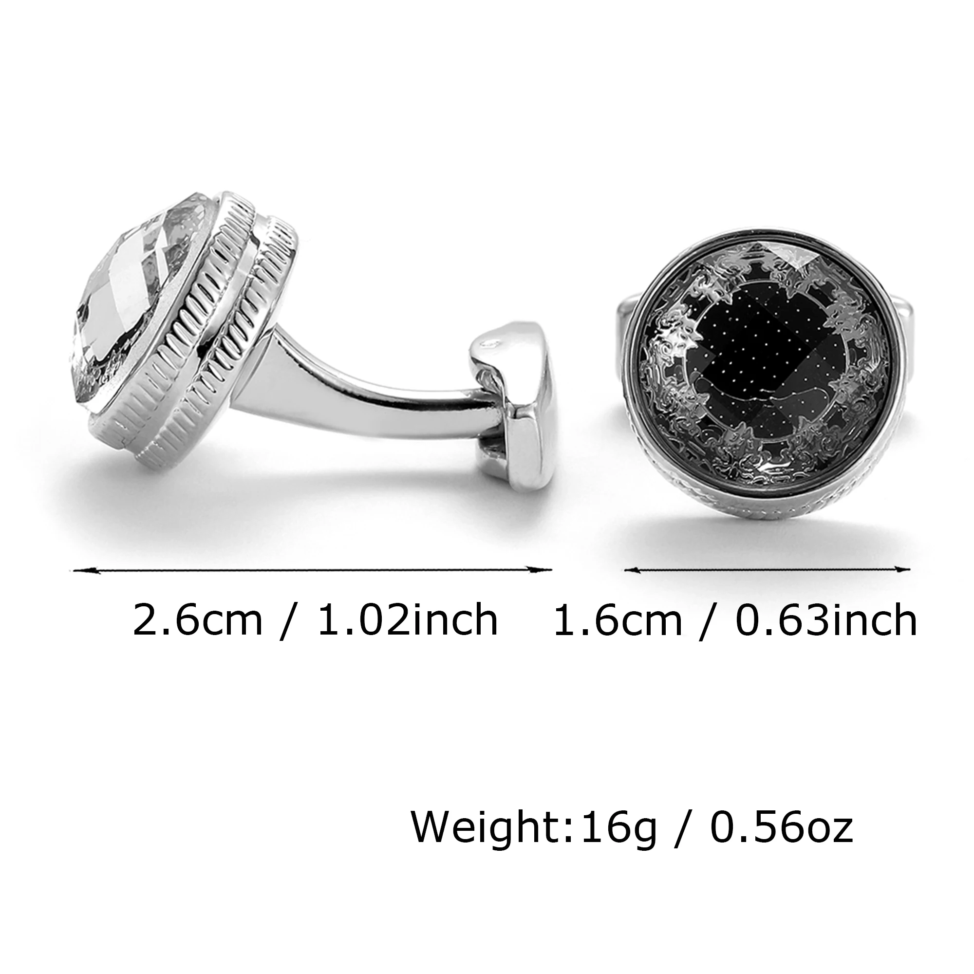 TOMYE XK22S039 Cufflinks for Men, Black Background Silver Pattern Round 2 Colors Dress Shirt Cuff Links